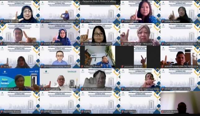Pertemuan Pemangku Kepentingan Tingkat Nasional Program TPBIS 2025 yang digelar Perpusnas secara daring.